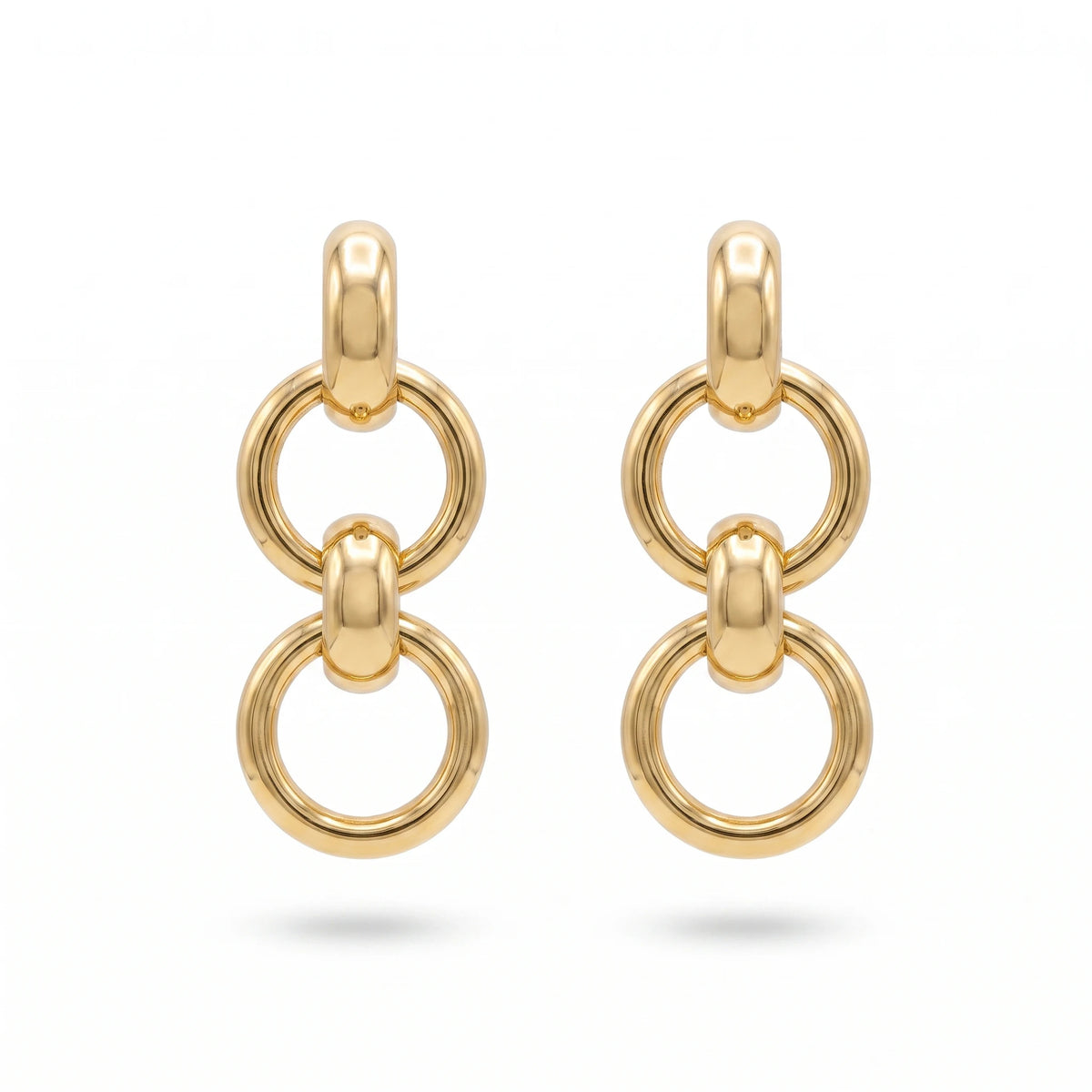 QIAOREN 14546 Triple Link Chain Ring Stud Earrings, Polished Thick Tube Interlocked Stud Earrings, Hypoallergenic Jewelry