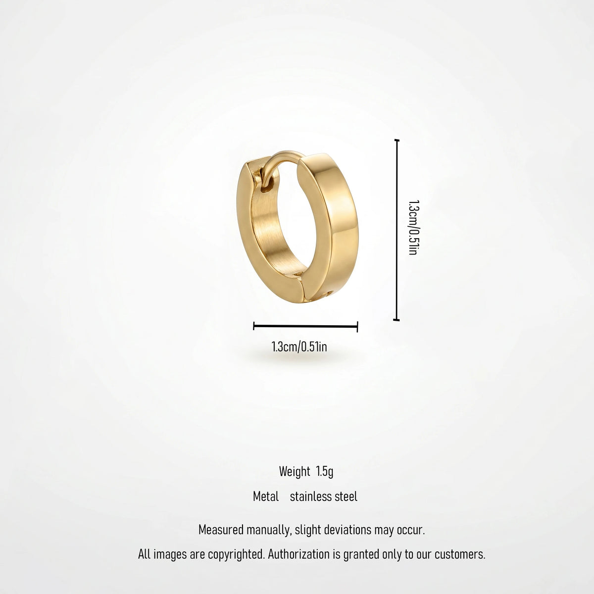 QIAOREN 12575 High Polished C Circle Ear Buckle Waterproof Stainless Steel 18K Gold Huggie Earrings Anti Allergy Basic Accessory