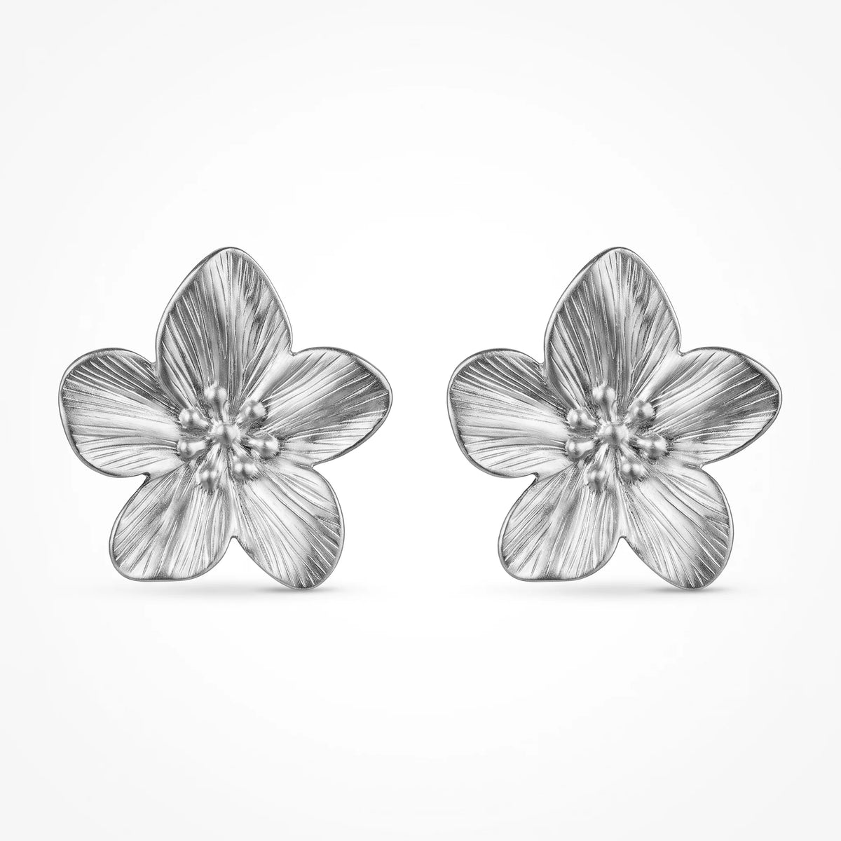QIAOREN 10913 3.2cm Large Embossed Flower Stud Earrings 18K Gold Plated Stainless Steel Hypoallergenic No Fade for Women