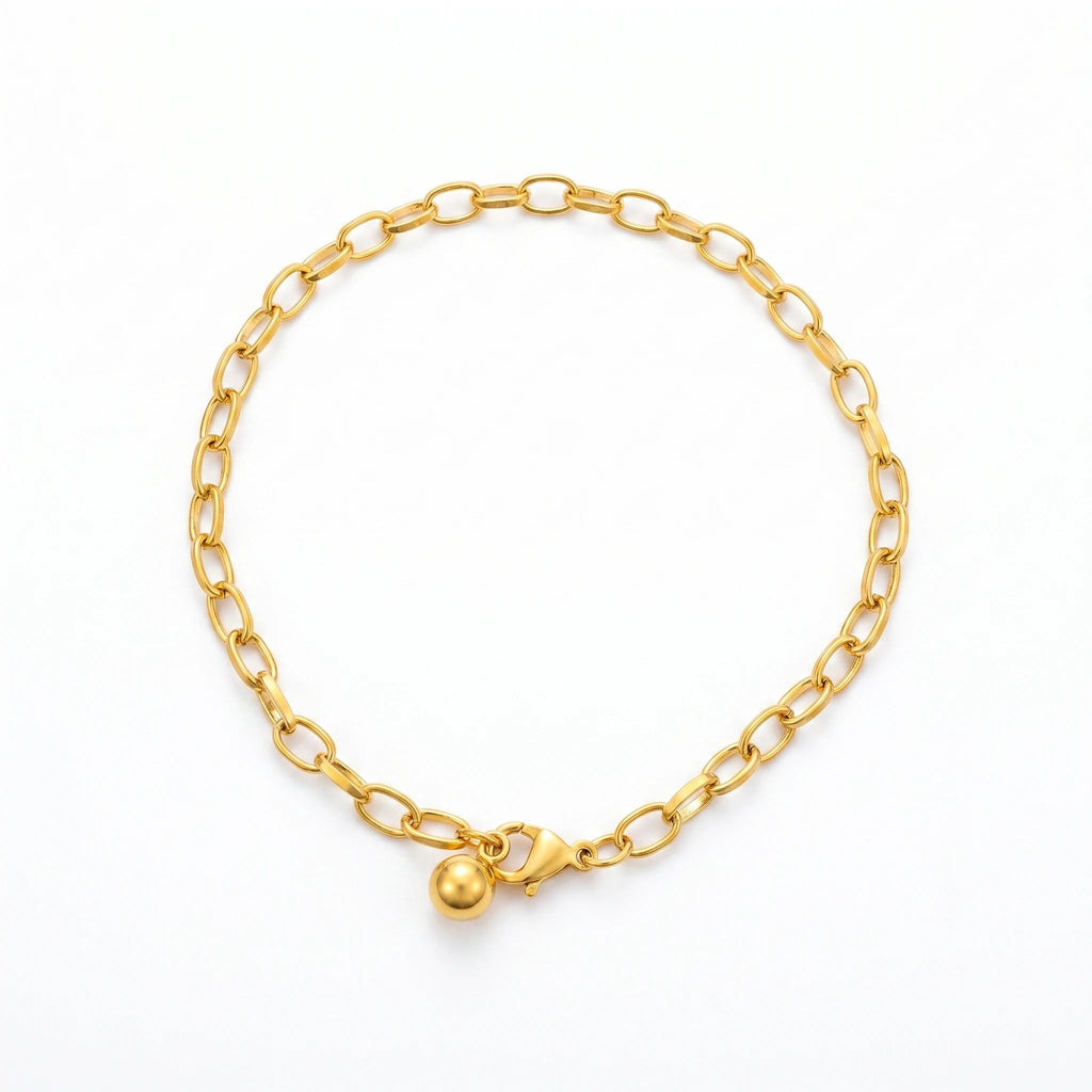 QIAOREN 10725 Trendy Minimalist Paperclip Link Bracelet 18K Gold Plated Stainless Steel Dainty Everyday Party Bracelet for Women