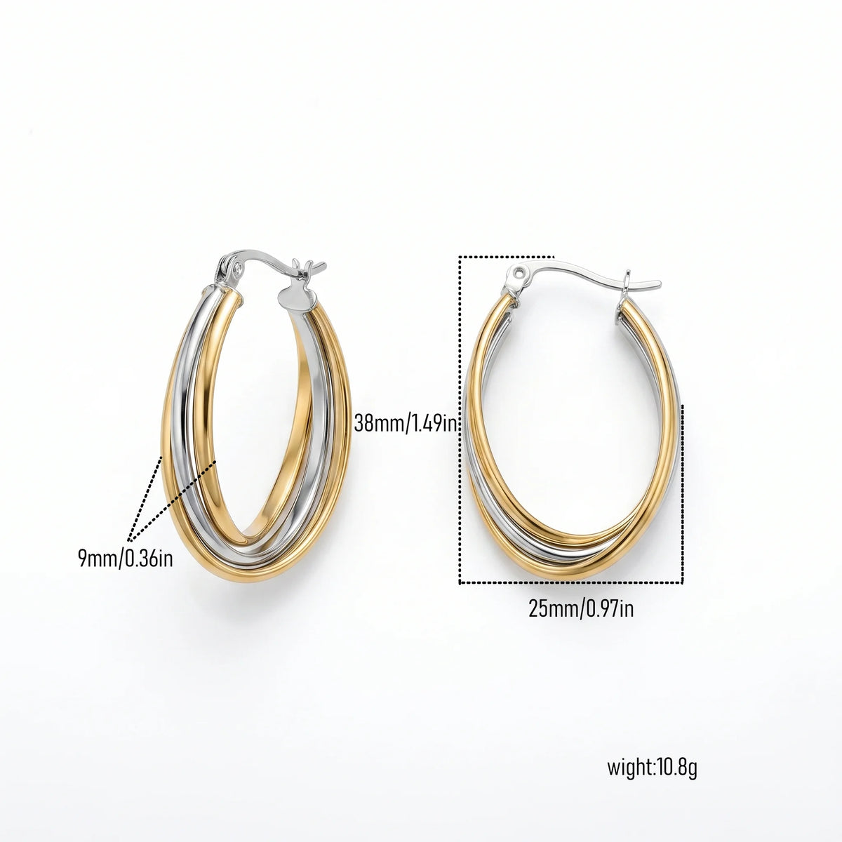 QIAOREN New  18K Gold Plated Stainless Steel Women Zircon  Hoop Earrings Set Fashion Jewelry Clip Stud Earrings
