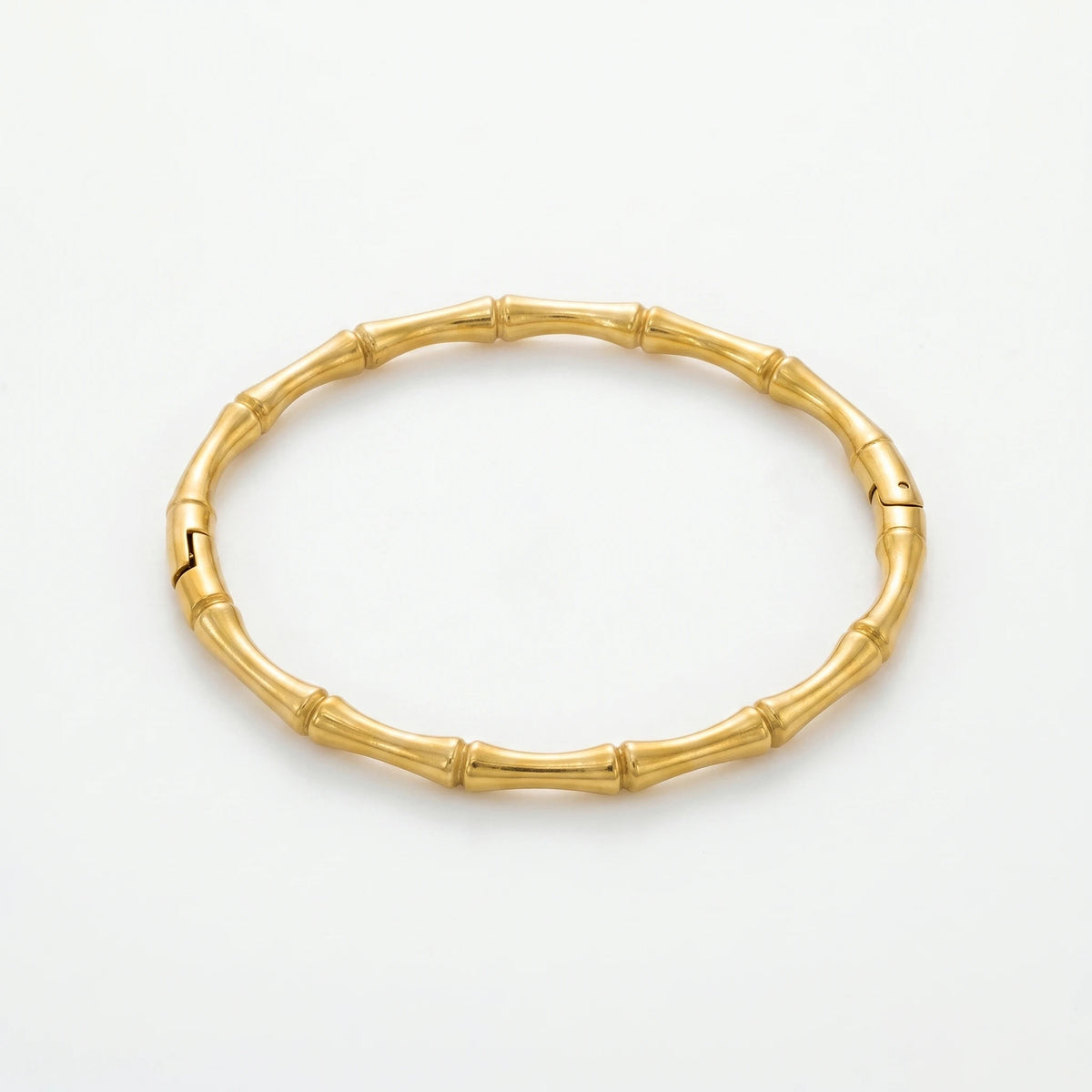 QIAOREN 12766 Stainless Steel 18K Gold Bamboo Joint Hinged Bangle Minimal Open Clasp Stack Wrist Bracelet for Women Daily Gift