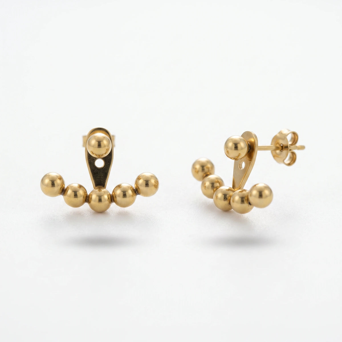 QIAOREN 14073 Curved Bead Line Stud Earrings, Arch Shape Ball Cluster Ear Stud Jewelry Gift for Daily Fashion Outfits