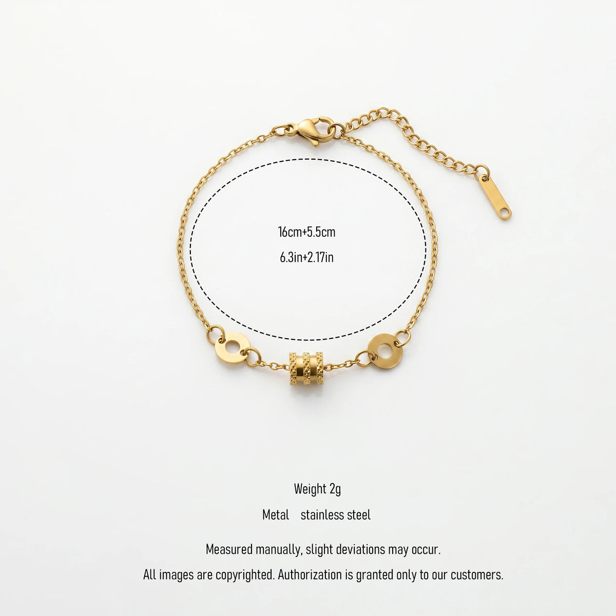 QIAOREN 13286 Gold Plated Stainless Steel Geometric Circle Link Bracelet Minimalist Triple Ring Chain Bracelet for Women