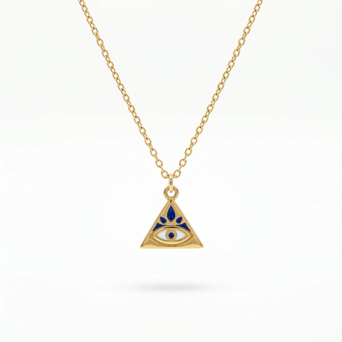 QIAOREN 12818 Waterproof 18K Gold Blue Enamel Triangle Necklace Surgical Steel Non Fading Spiritual Charm Jewelry Gift