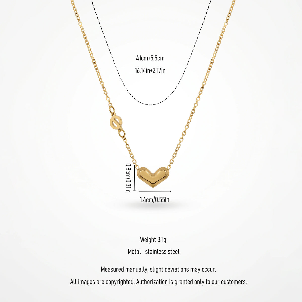 QIAOREN 13940 Hin Oval Link Chain Letter Initial Heart Pendant Necklace, Polished Gold Custom Alphabet Love Collar Jewelry
