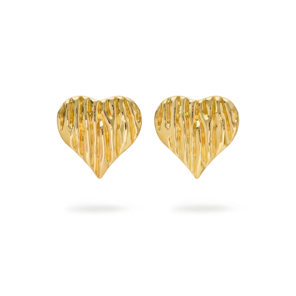 QIAOREN 13258 18K Gold PVD Plated  Stainless Steel Vertical Textured Heart Stud Earrings Irregular Ripple Love Ear Studs