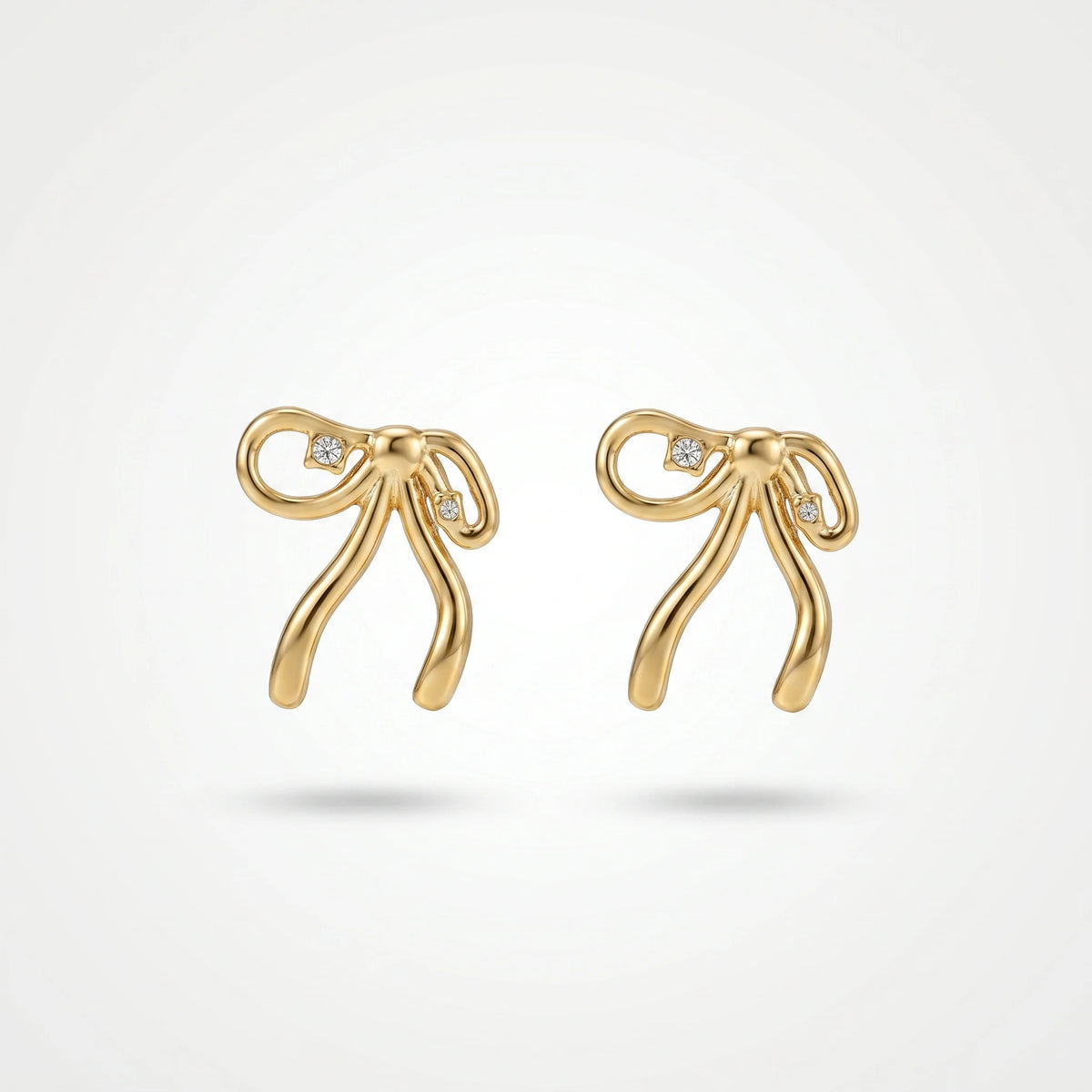 QIAOREN 12268 Trendy Coquette Ribbon Bow Earrings 18K Gold Plated Stainless Steel CZ Studs Balletcore Jewelry Women Party US EU