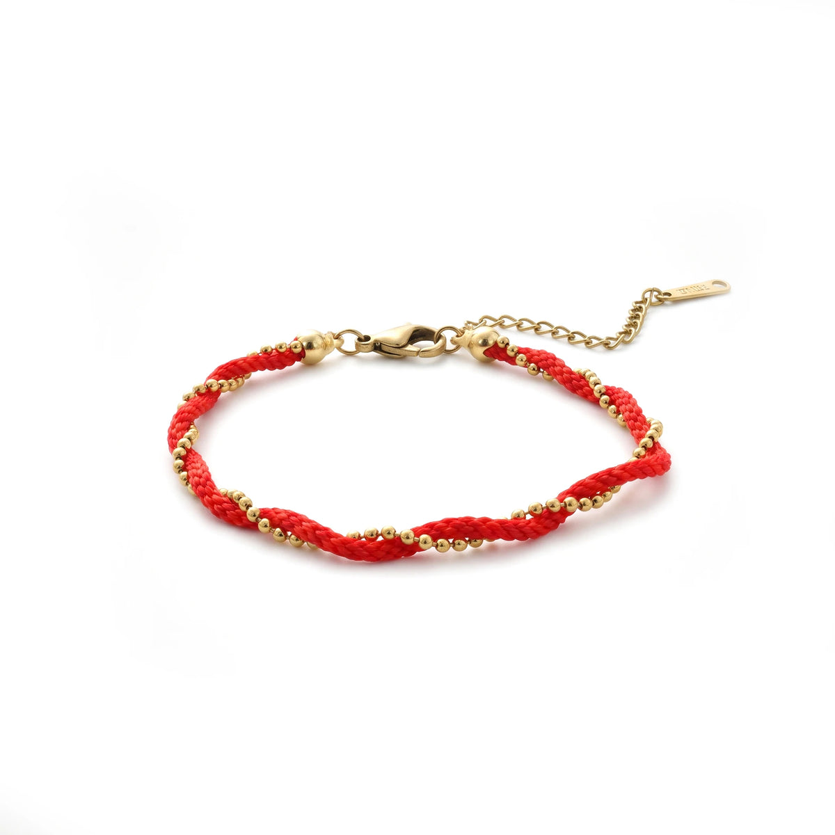 QIAOREN 13288 Gold Plated Stainless Steel Red Braided Rope Bracelet Dainty Beaded Chain Bracelet Minimalist Jewelry for Women