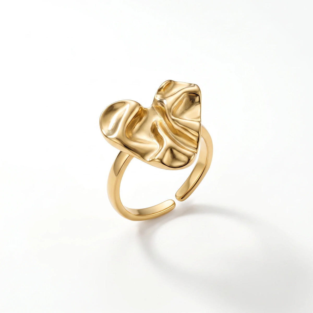 QIAOREN 14279-83 Vintage Hammered Heart Open Cuff Ring Set, Adjustable Stackable Stainless Steel Statement Rings