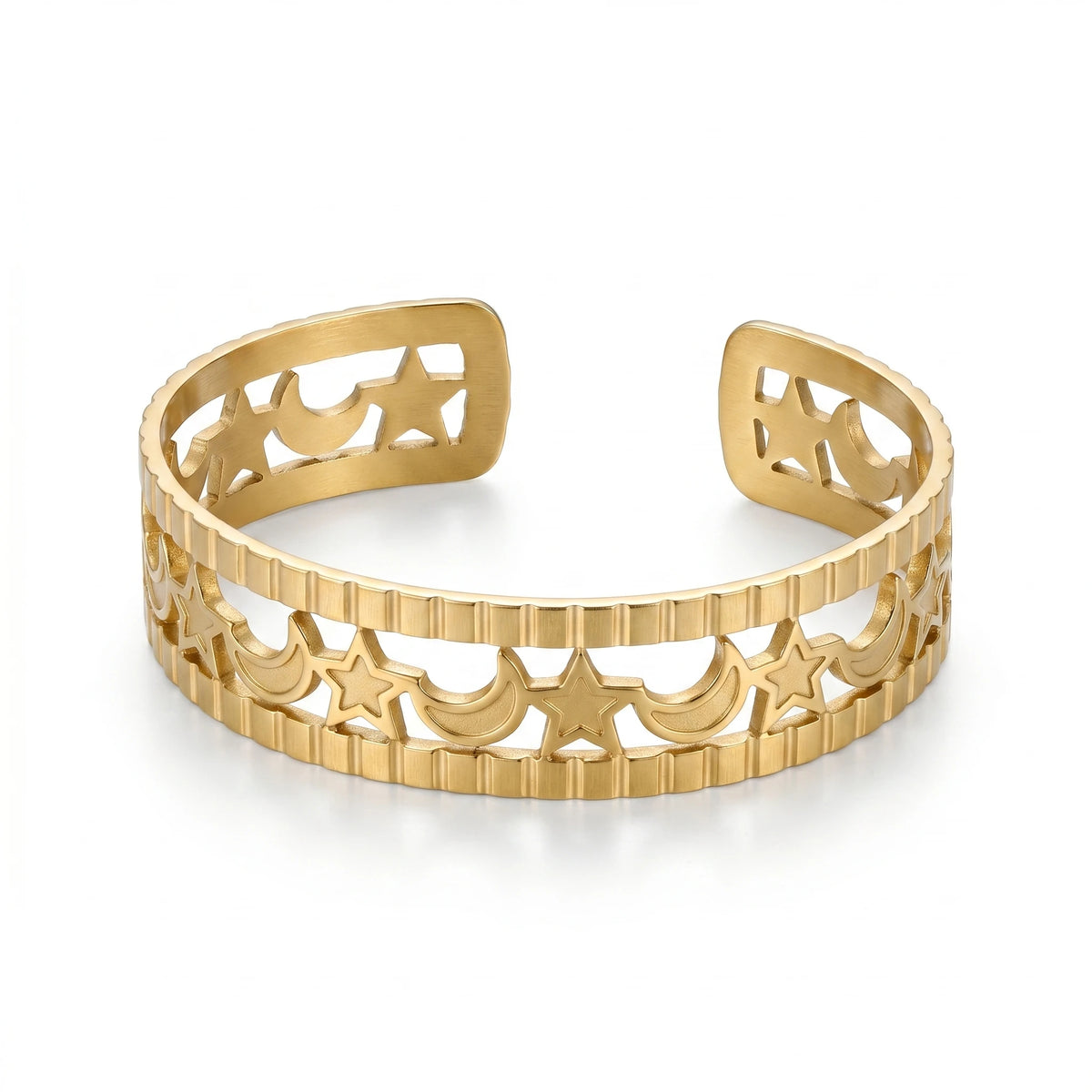 QIAOREN 12710 Boho Irregular Big Small Sculpted Flower Open Gold Bangle Stainless Steel Hollow Stackable Bracelet Wholesale