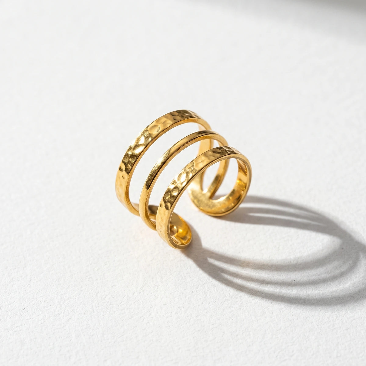 QIAOREN 13106-10 5Pcs 18K Gold Plated Stainless Steel Open Ring Set, Adjustable Stackable Durable Finger Rings