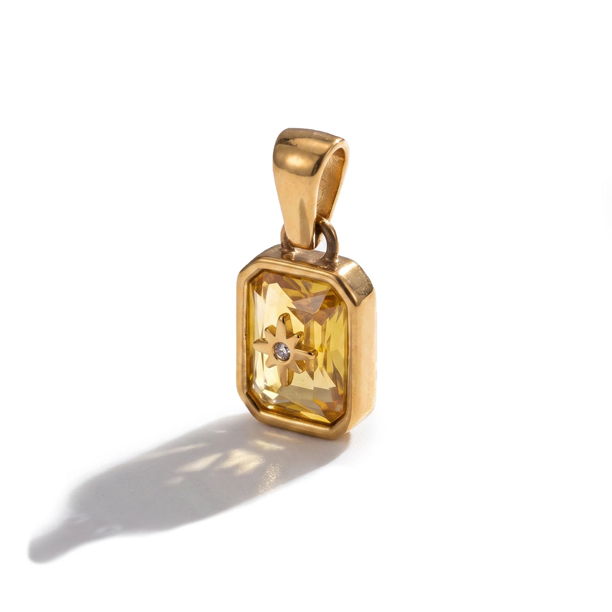 QIAOREN 13882-93 Polished Gold Vintage Birthstone Rectangle Charm for Necklace Making DIY Jewelry Gift