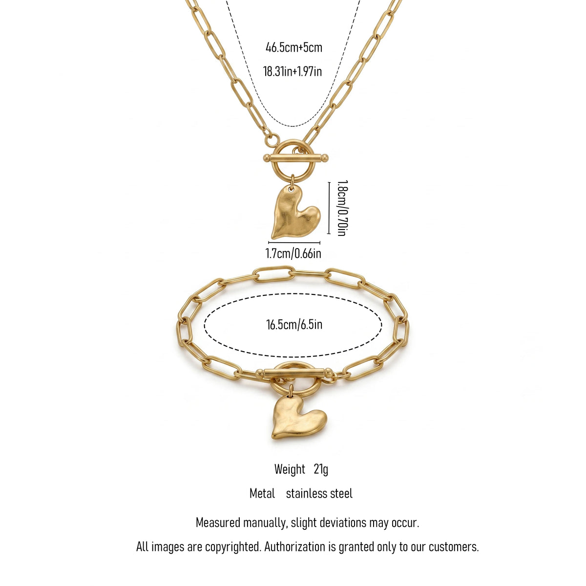 QIAOREN 11567 Stainless Steel 18K Gold Plated Heart Square Jewelry Set, Textured Grid Pattern Pendant Necklace Stud Earrings