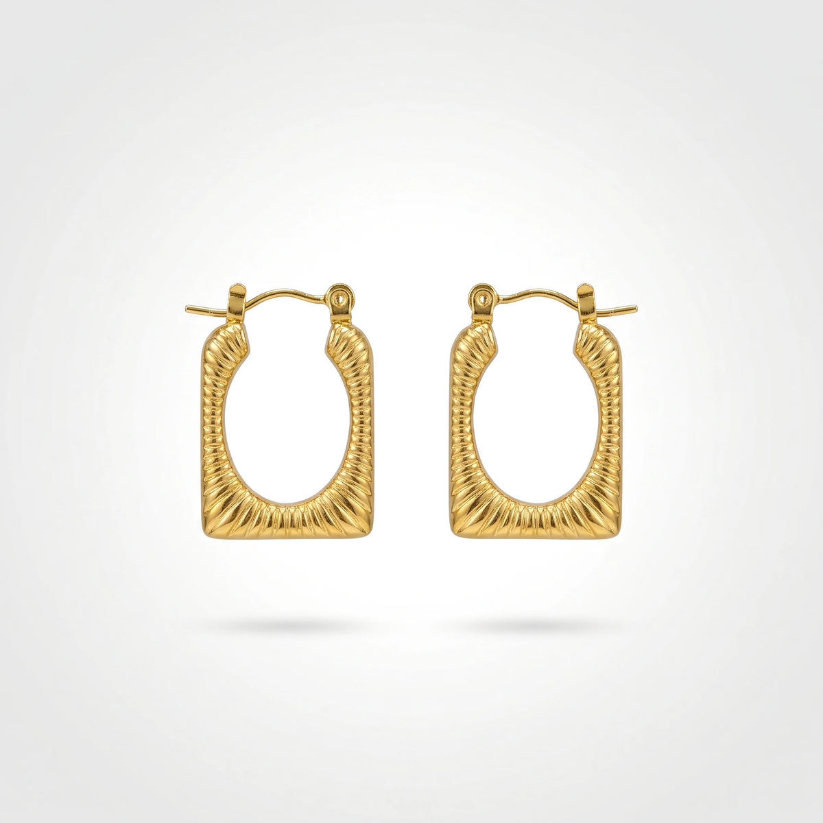 QIAOREN 12529 Waterproof Tarnish Free Ribbed Gold Earrings Stainless Steel Bold Fluted Rectangular Hoops Women US EU