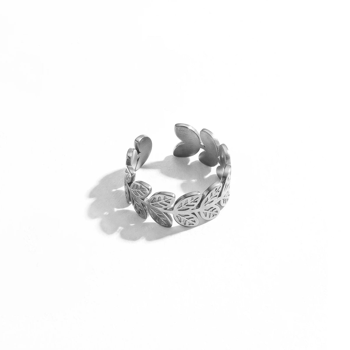 QIAOREN Stainless Steel PVD Gold Adjustable Open Rings Mixed Flower Leaf Geometric Hollow Stack Finger Jewelry For Women