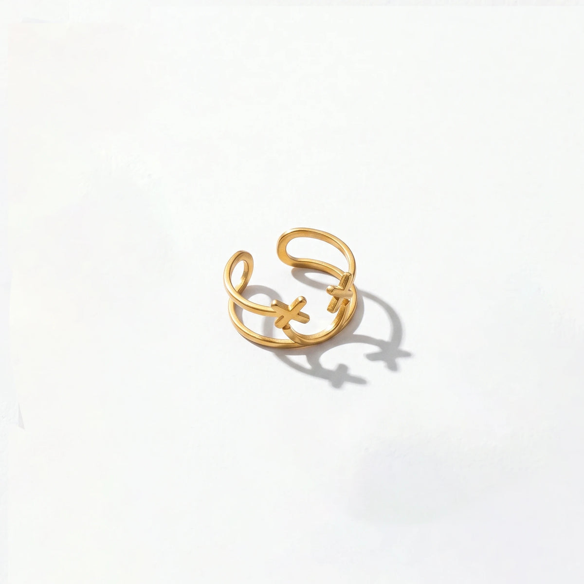 QIAOREN 10707 You & Me Engraved Gold Ring Set - 5Pcs Hypoallergenic Stainless Steel Open Rings