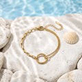 QIAOREN 13364 Gold Plated Stainless Steel Paperclip Chain Circle Link Bracelet Dainty Minimalist Bracelet for Women