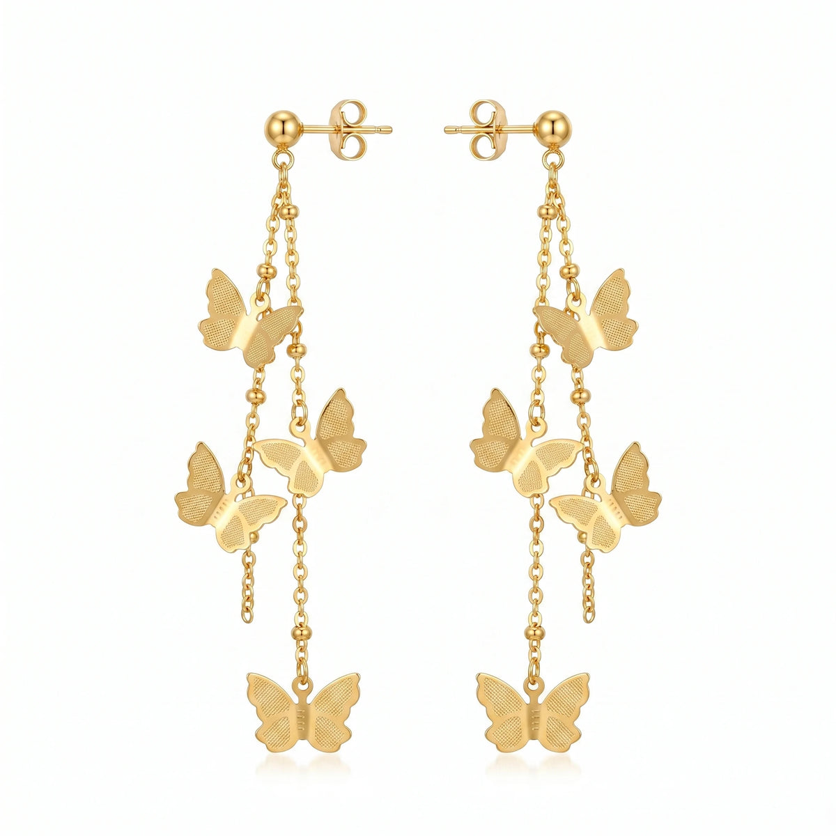 QIAOREN 10788 Dainty Long Tassel Butterfly Dangle Earrings 18K Gold Plated Stainless Steel Waterproof Non Tarnish Women Jewelry