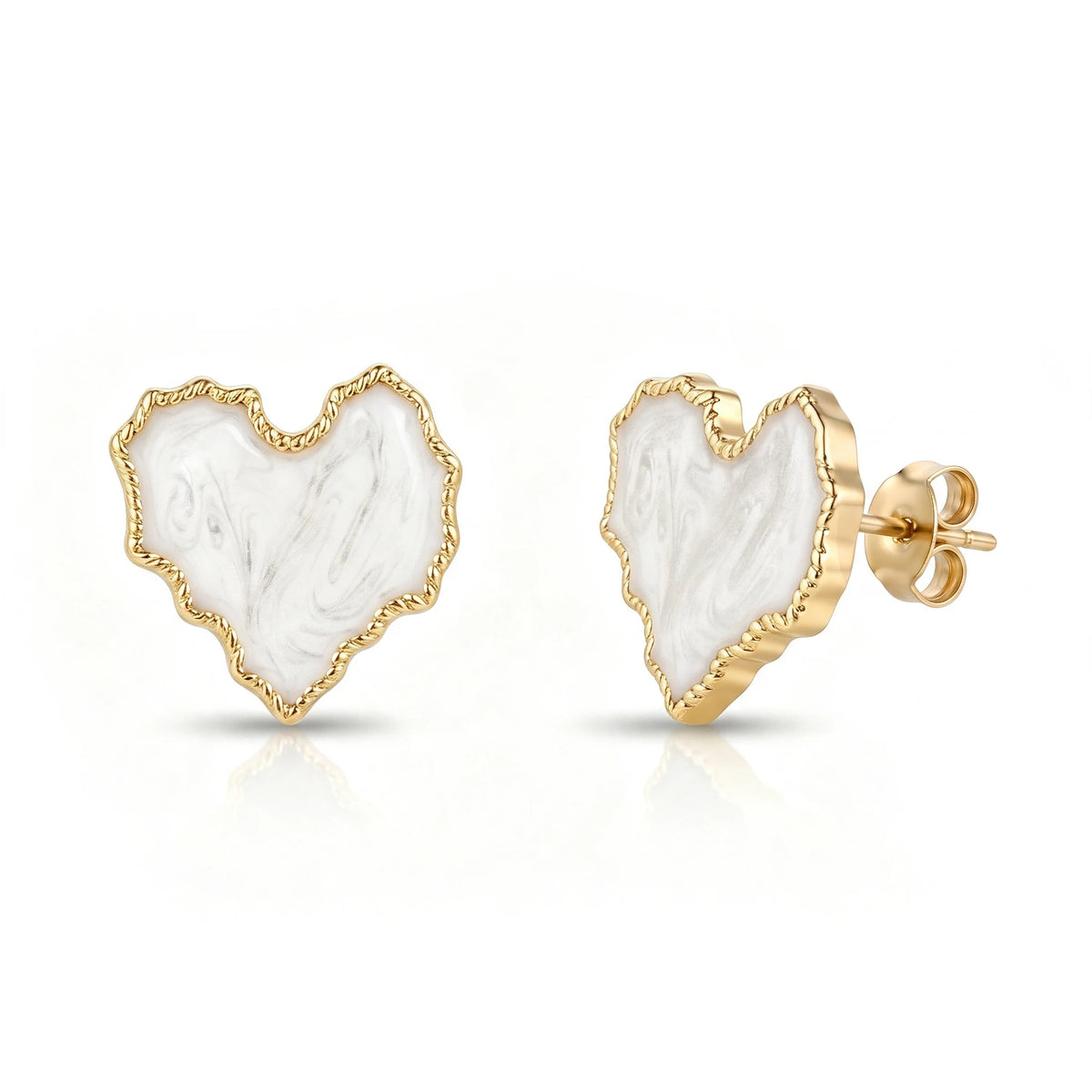 QIAOREN 14078-80 Irregular Wavy Heart Stud Earrings, Beaded Border Enamel Heart Ear Stud Jewelry Gift for Daily Fashion Outfits