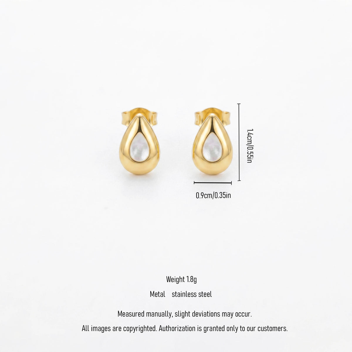 QIAOREN 13222 Gold Plated Teardrop Pearl Stud Earrings for Women Stainless Steel Minimalist Fashion Jewelry