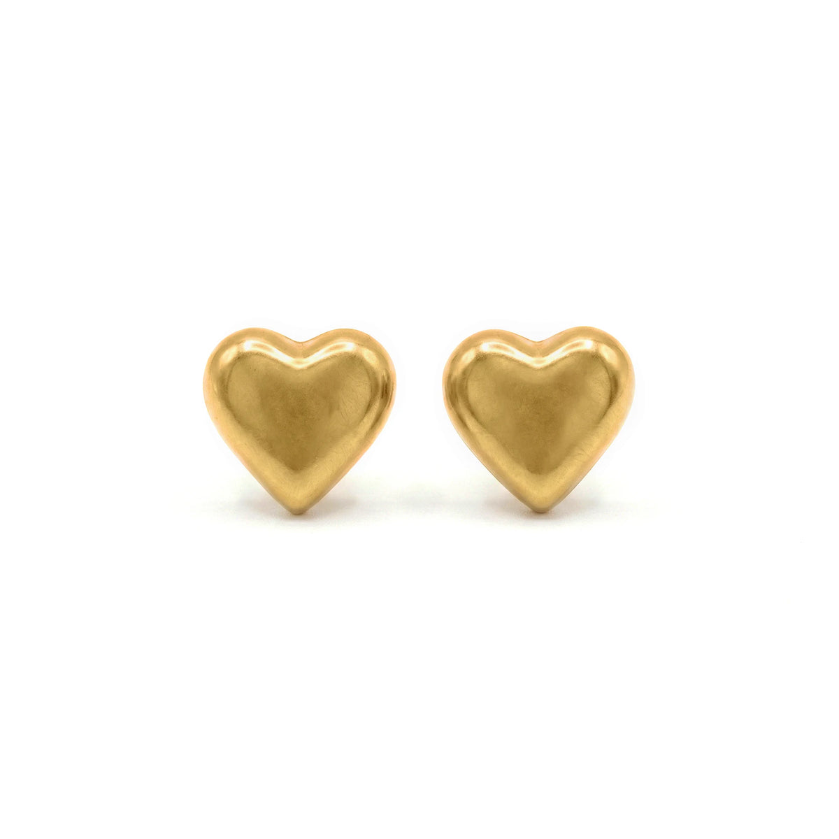 QIAOREN 11854 Chunky Balloon Heart Stud Earrings Gold Stainless Steel Smooth Puffy Love Heart Jewelry Gift for Women US Europe