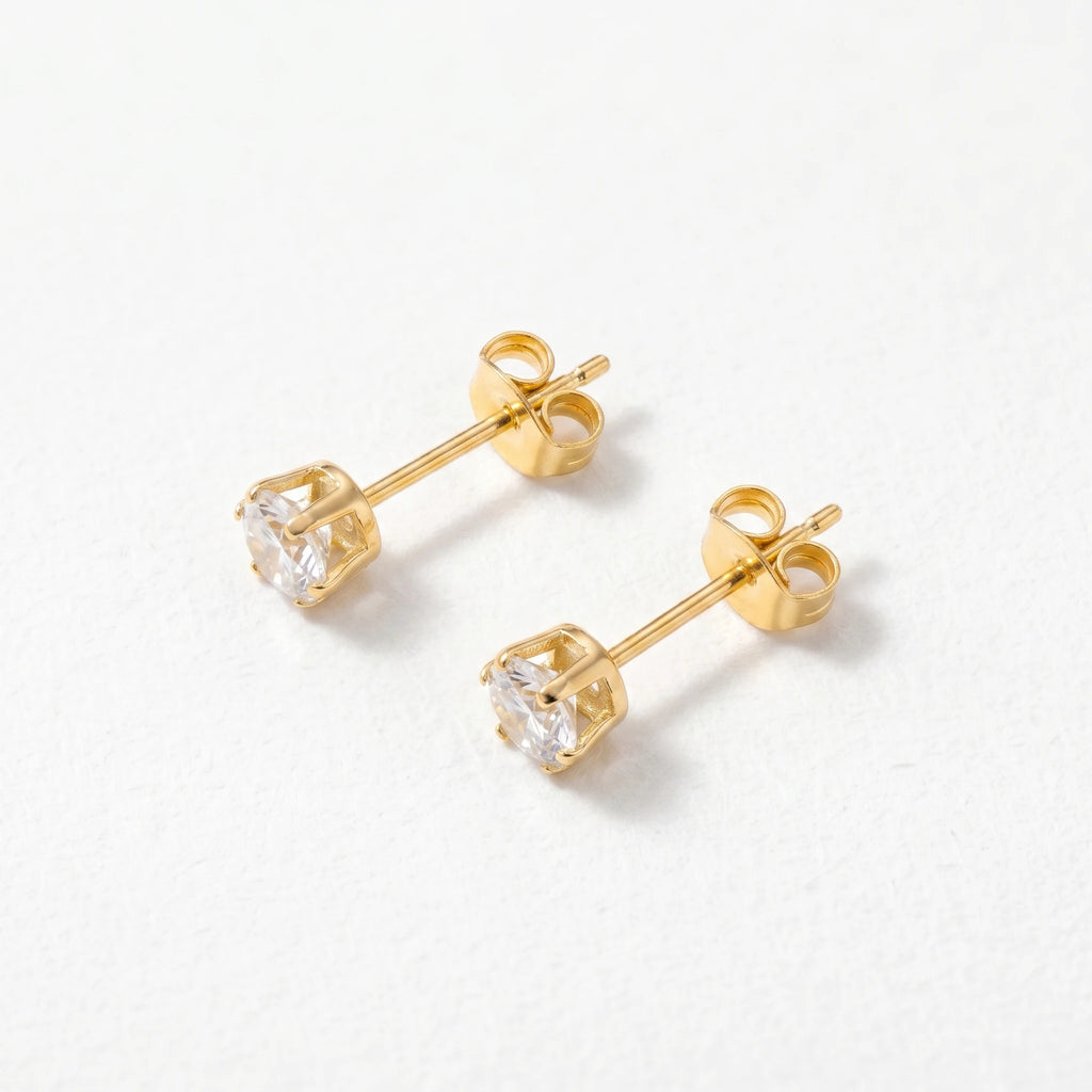 QIAOREN 13254  3 PCS Set 18K Gold Plated Stainless Steel Flower Zircon Stud Earrings Set Solid Plain Flower Round CZ