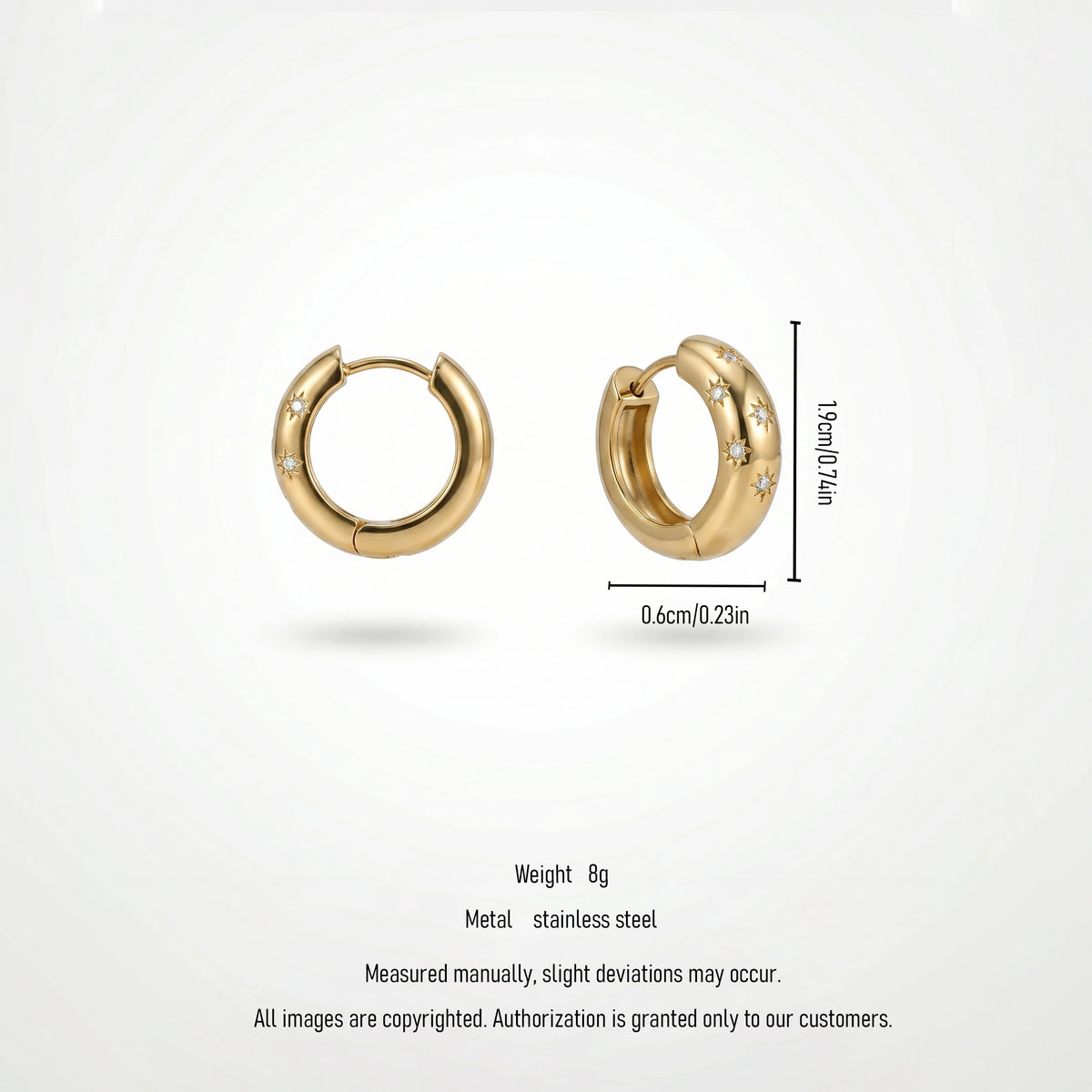 QIAOREN 12204 Gold Plated Stainless Steel Star CZ Inlaid Huggie Hoop Earrings