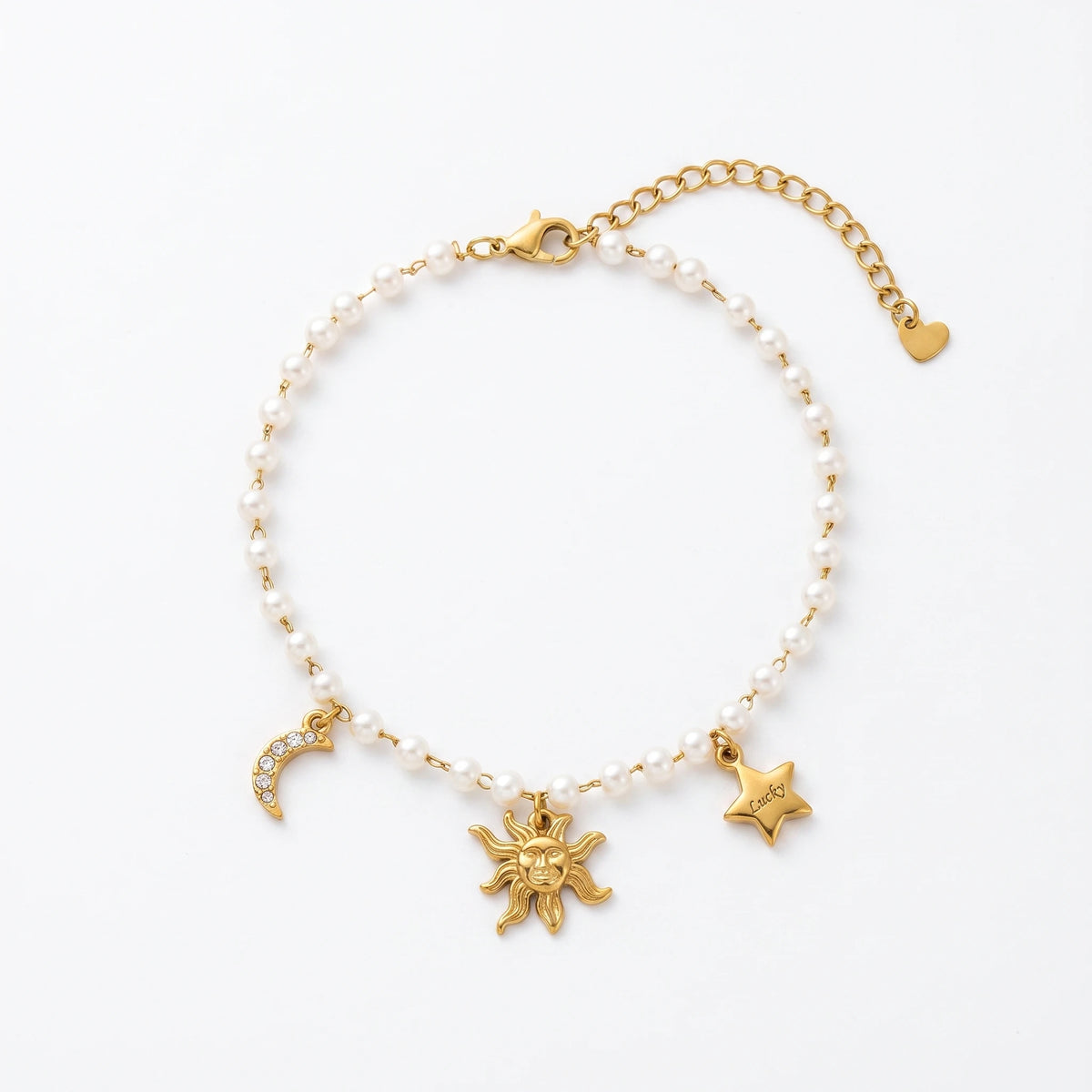 QIAOREN 10588 Starfish Seashell Pearl Trendy Party Anklet 18K Gold Plated Stainless Steel Waterproof Beach Jewelry for Women