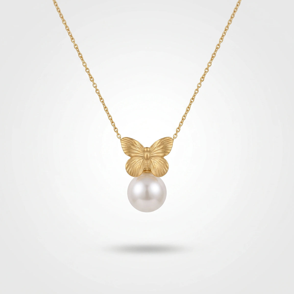 QIAOREN 13957 Stainless Steel Butterfly Pearl Pendant Necklace Gold Minimalist Vintage Charm Jewelry Gift for Women