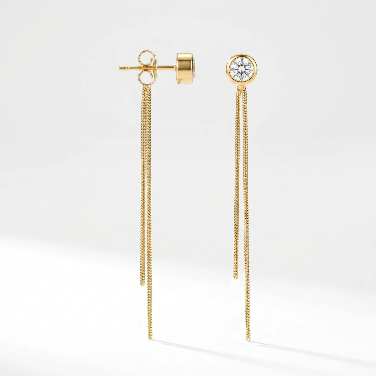 QIAOREN 10747 Sleek Geometric Tassel Drop Cuff Earrings Stainless Steel Gold Plated with Snake Chain Water-Ready