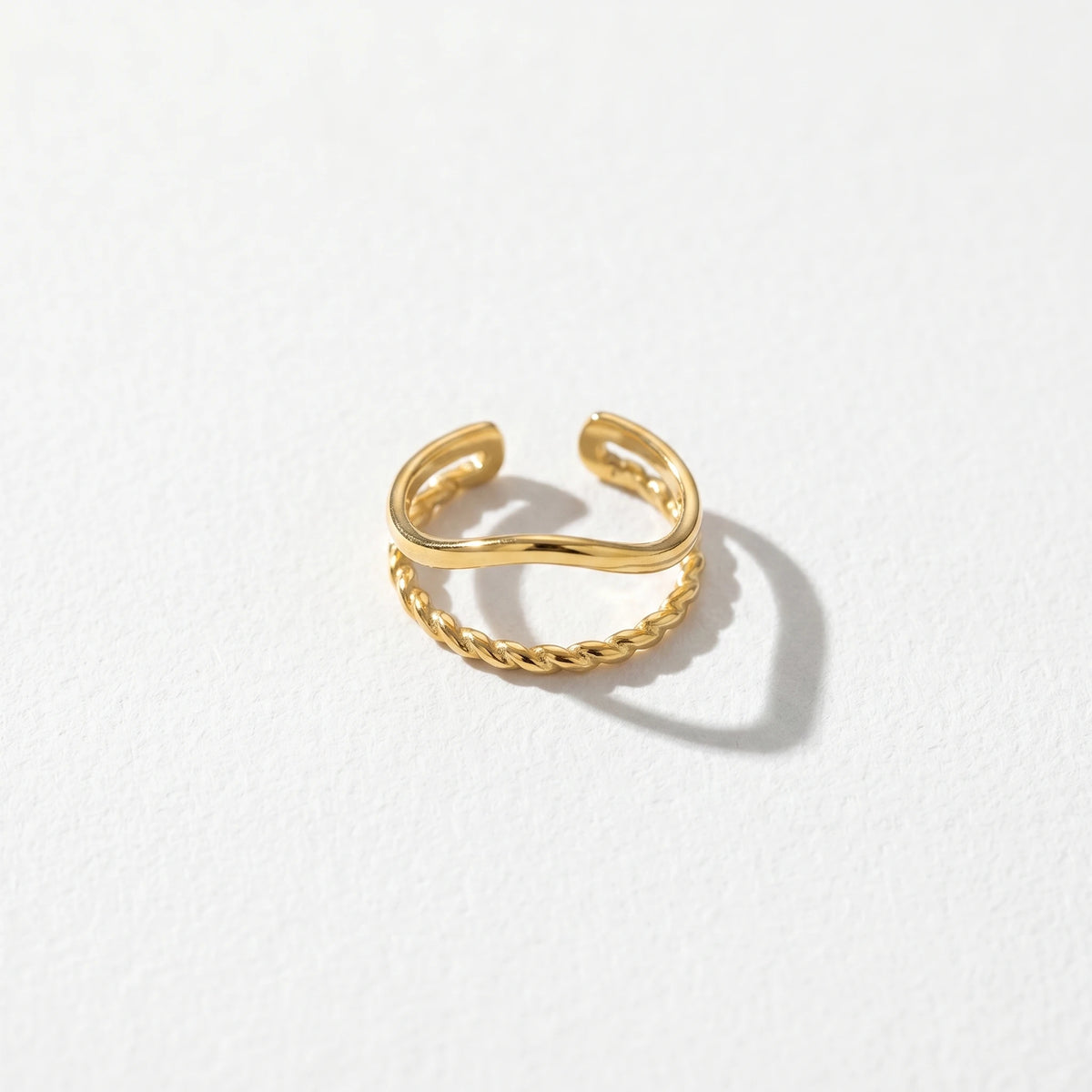 QIAOREN 13091-95 5Pcs 18K Gold Plated Stainless Steel Open Ring Set, Adjustable Stackable Heart Finger Rings