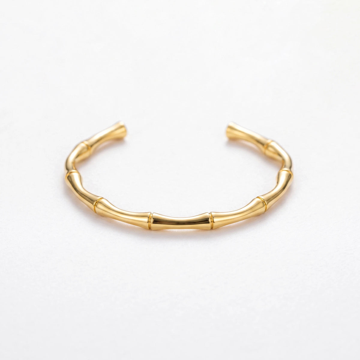 QIAOREN 12677 Sleek Segmented Bamboo Tube Adjustable Open Cuff Bracelet Tarnish Free Stainless Steel 18K Gold Wrist Ornament