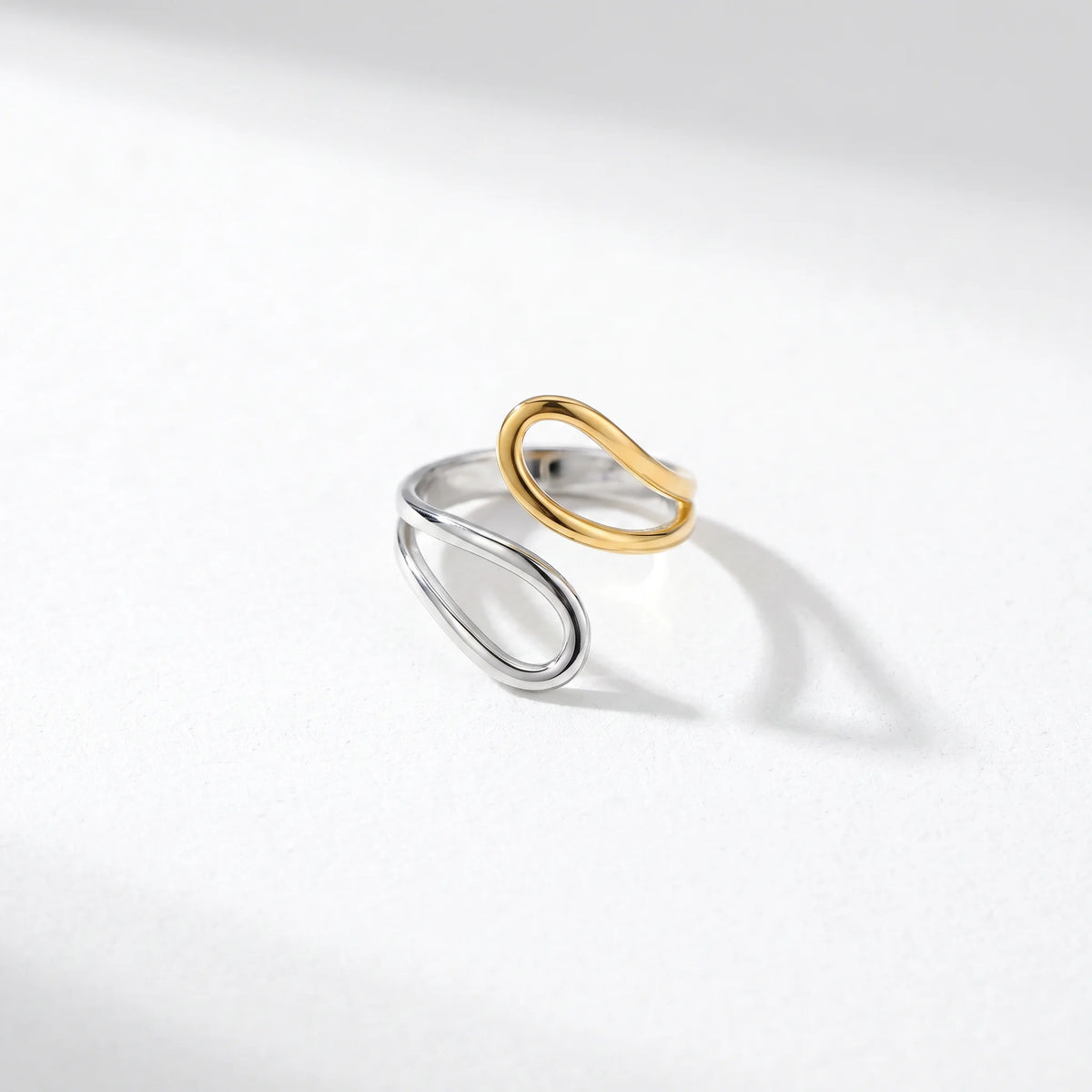 QIAOREN 12954-58 Gold Plated Stainless Steel Two Tone Snake Star Adjustable Rings Set Tarnish Free Waterproof Jewelry