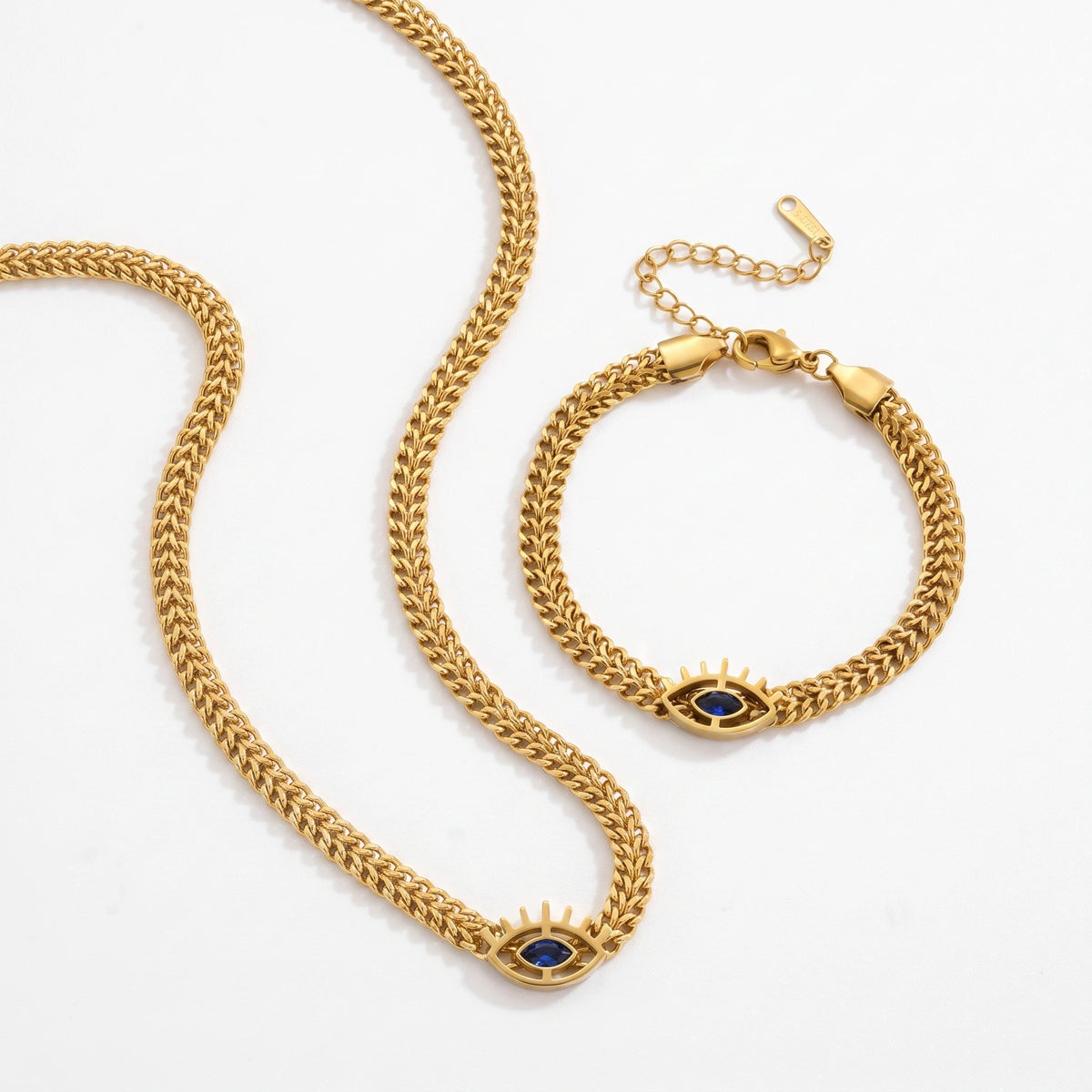 QIAOREN 14002 Matte Gold Link Chain Bracelet with Extension Adjuster, Stainless Steel Minimalist Rectangular Wrist