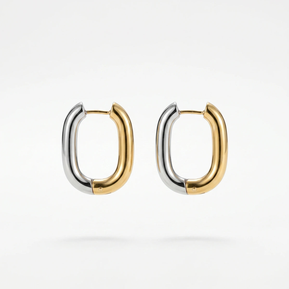 QIAOREN 12451 Niche Mixed Metal Two Color U Shape Hoop Earrings Stainless Steel PVD Plated No Fade Glossy Chunky Ear Rings Gift