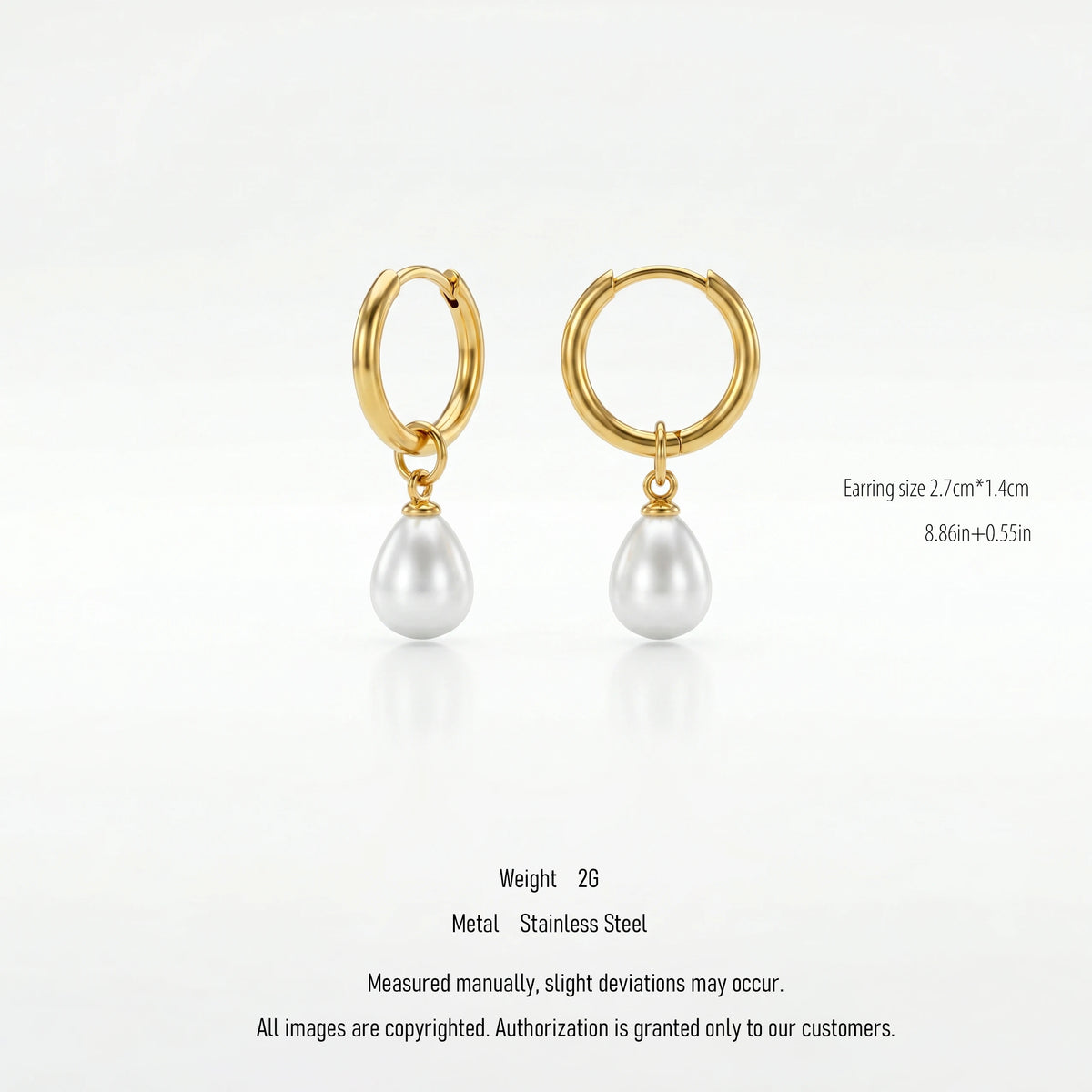 QIAOREN 10621 Teardrop Pearl Drop Earrings 18K Gold Plated Stainless Steel Waterproof Tarnish Free Dangle Trendy Party for Women