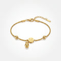 QIAOREN 13297 Gold Plated Stainless Steel Lucky Fu Charm Gourd Bracelet Good Fortune Minimalist Adjustable Jewelry
