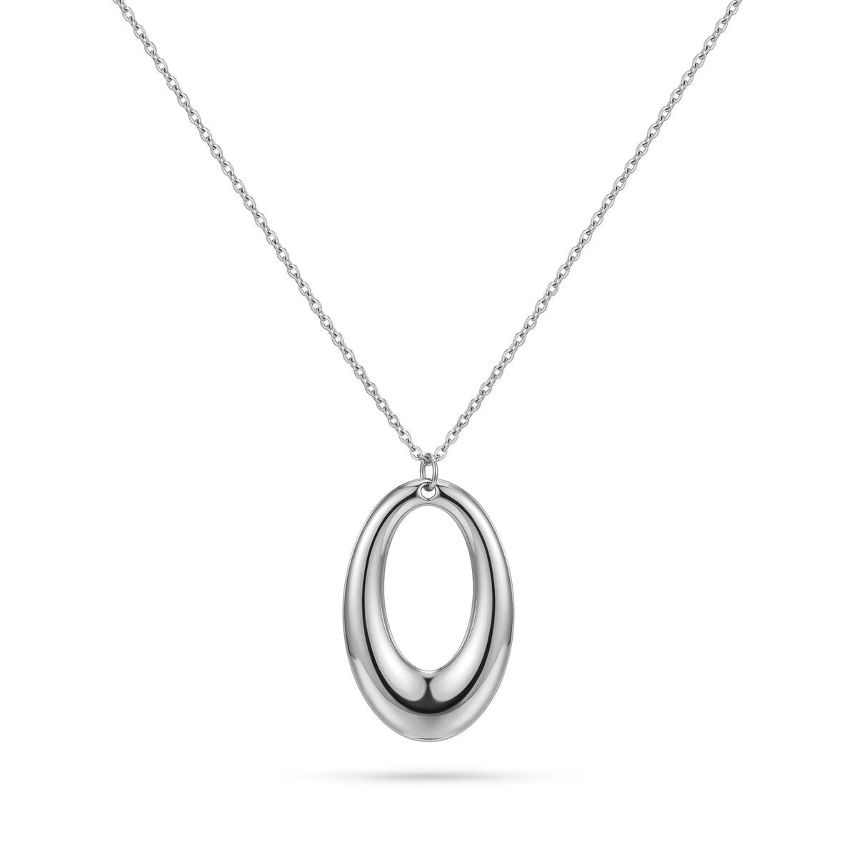 QIAOREN 10594 Oval Hollow Pendant Link Chain Necklace 18K Gold Plated Stainless Steel Waterproof Tarnish Free Jewelry for Women