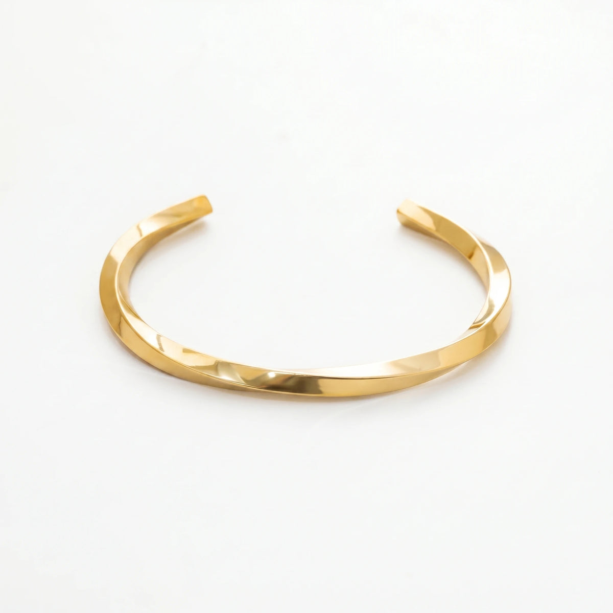 QIAOREN 12658 18K Gold Polished Twisted Texture Open Cuff Bracelet Stainless Steel Adjustable Smooth Wrist Jewelry Daily Gift