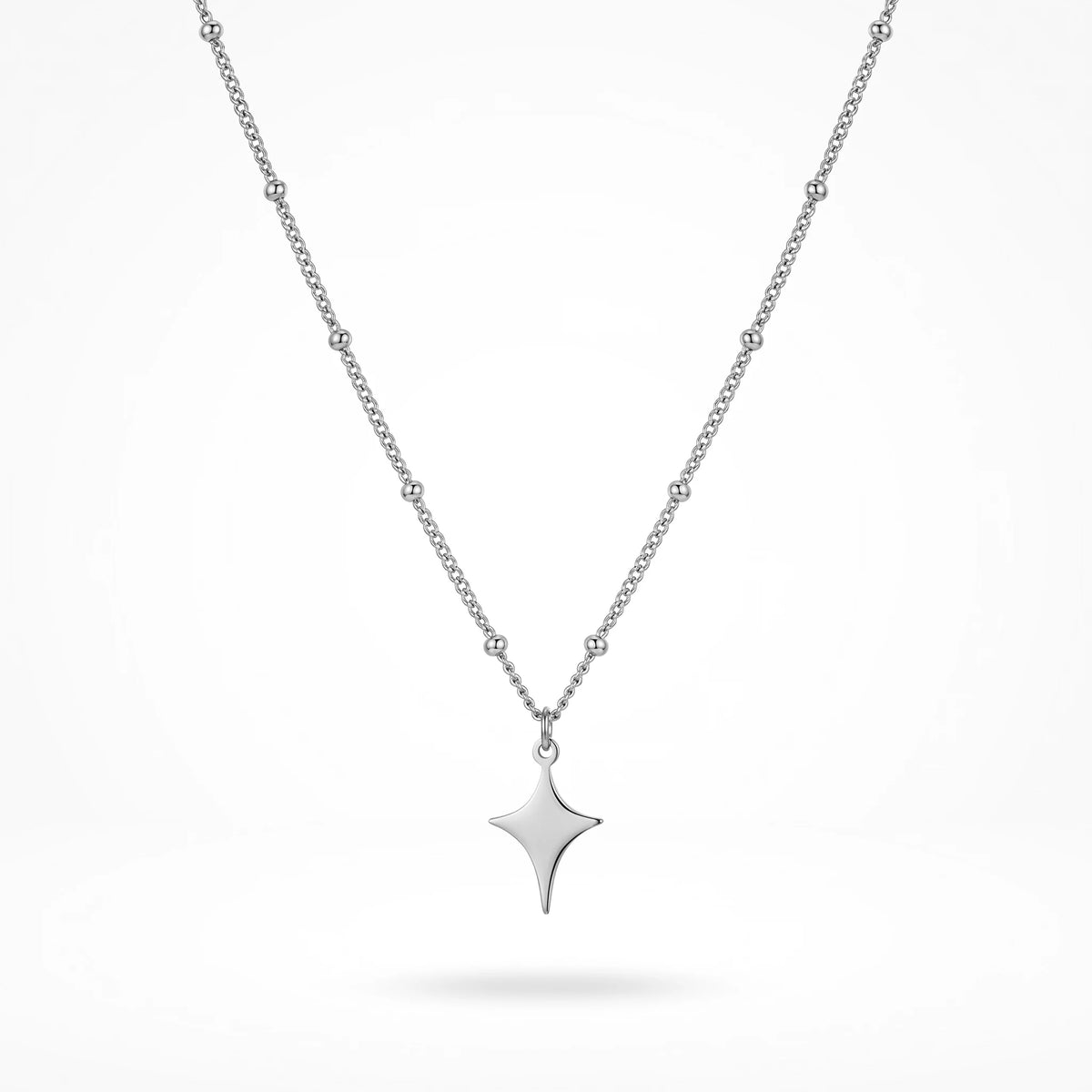 QIAOREN 11245 Tarnish Resistant Waterproof 18K Gold Plated Stainless Steel North Star Beaded Chain Necklace