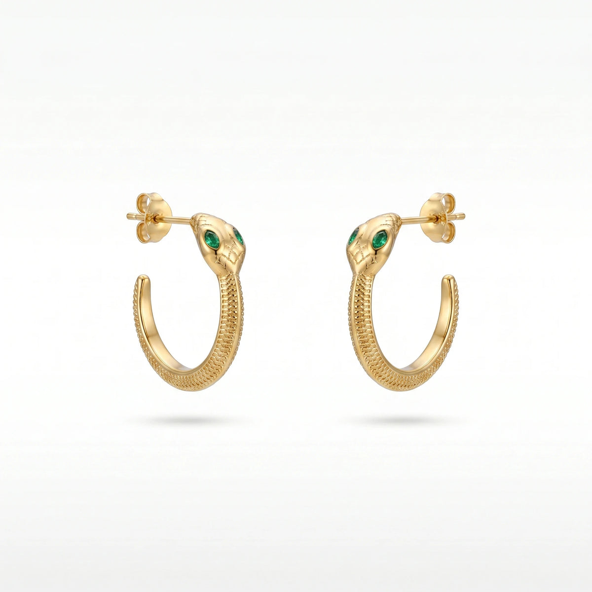 QIAOREN 12336 Gothic Geometric Snake Hoop Earrings 18K Gold Plated Stainless Steel Textured Scale Serpent C Hops Medusa Party