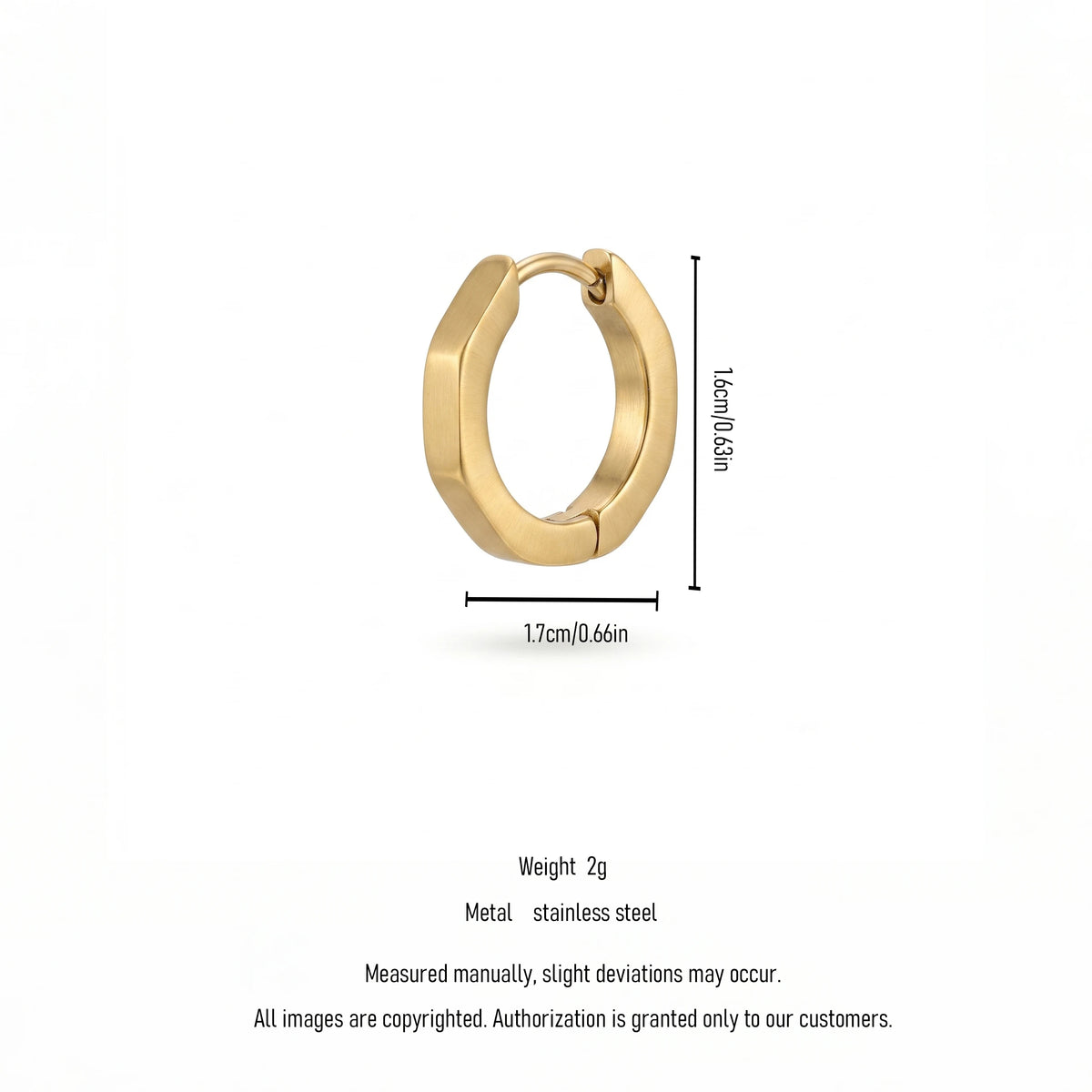 QIAOREN 12609 Dainty Brushed Faceted Hexagon Huggie Earrings 316L Stainless Steel No Fade Matte Gold Geometric Hoop Jewelry Gift