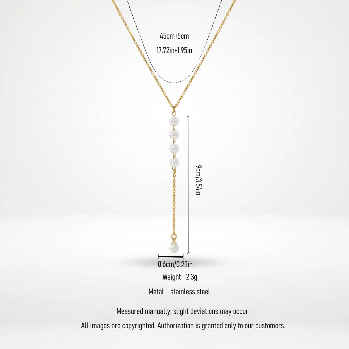 QIAOREN 13161 Gold Plated Pearl Y Necklace Stainless Steel Dainty Lariat Necklace Minimalist Pendant Jewelry for Women
