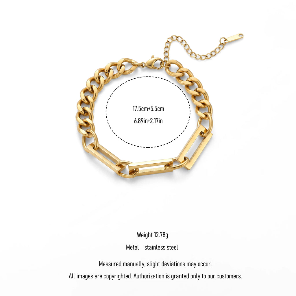 QIAOREN 13306 Stainless Steel Paperclip Cuban Link Chain Bracelet Waterproof Gold Chunky Bracelet for Women
