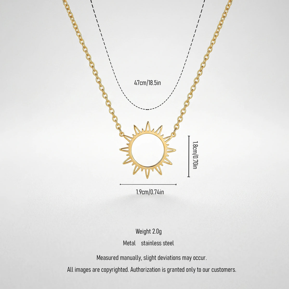 QIAOREN 11755 Bohemian Sun Pendant Necklace 18K Gold Stainless Steel Beach-Ready Boho Jewelry