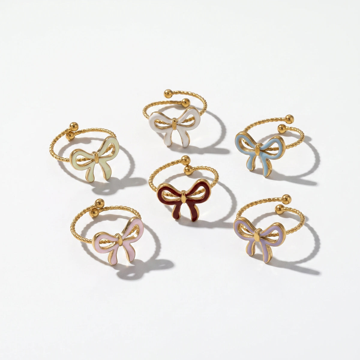 QIAOREN 14184-89 Multicolor Enamel Bow Twist Band Ring, Adjustable Bowknot Open Ring Jewelry Gift for Daily Fashion Outfits
