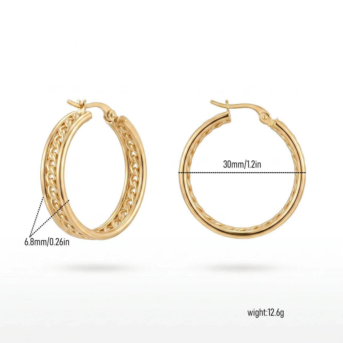 QIAOREN New  18K Gold Plated Stainless Steel Women Zircon  Hoop Earrings Set Fashion Jewelry Clip Stud Earrings