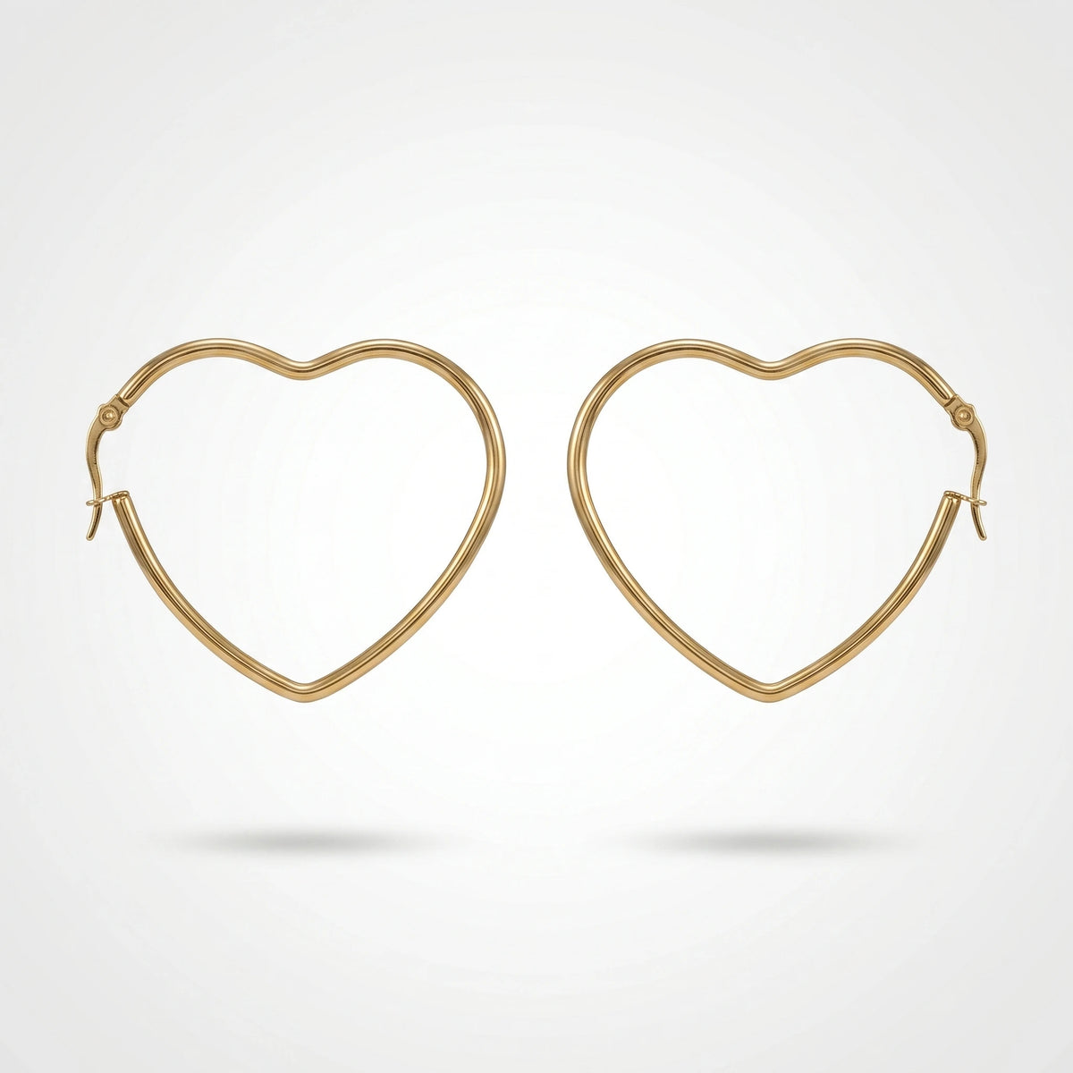 QIAOREN 12334 Romantic Heart Shaped Hoop Earrings Gold Stainless Steel Sleek Front Facing Sweetheart Large Hoops Women US EU