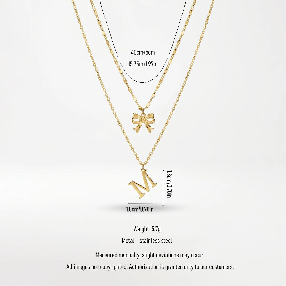 QIAOREN A-Z 26 Letter Bow Initial Necklace Stainless Steel Gold Silver Alphabet Pendant Custom Jewelry